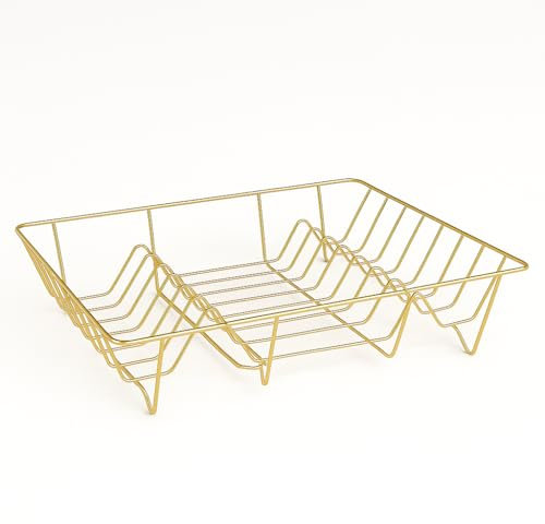 RANRHA Gold Dish Rack – Premium Wire Dish Drainer for Kitchen Countertop – Holds Plates, Glasses & Cutlery – Rust-Resistant Steel (48 x 30 x 10 cm)