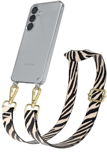 EAZY CASE Handykette - Verstellbares Taschenband kompatibel mit Galaxy S25, Schulterriemen, Handykordel mit Silikon Hülle, Umhängetasche, Zebra - Schwarz Beige Gold