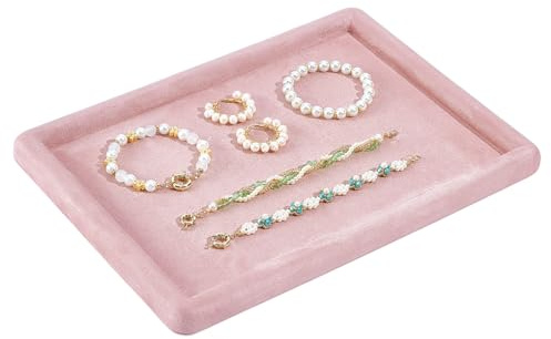 NBEADS Vassoio Espositivo per Gioielli In Velluto, Vassoio Espositore per Gioielli In Microfibra Rettangolare Vuoto per Orecquellini Anelli Collane Bracciali Orologi, Roso, 30.2x22.2x1.8cm