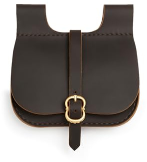 Leonardo Carbone® Unisex Tasche Gürteltasche Udo | Messingschließe | Nubukleder | Karneval, Halloween, Cosplay, LARP, Mittelalter, Beutel, Ledertasche | 100% Leder Dunkelbraun Einheitsgröße