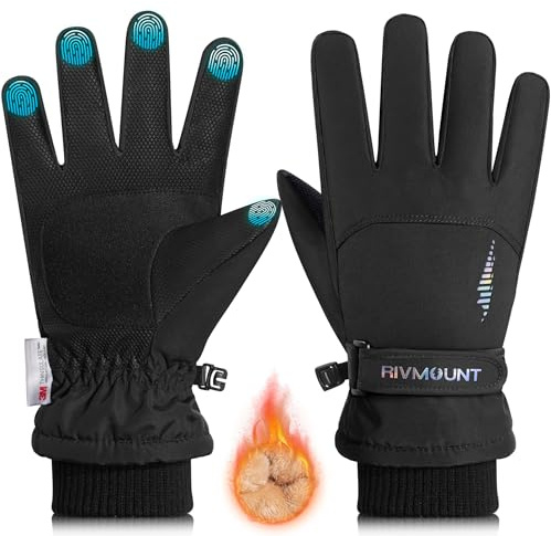 rivmount Kids Winter Gloves Warm Thermal Cold Weather Snow Waterproof Windproof Touchscreen Ski for Boys Girls(Black M)