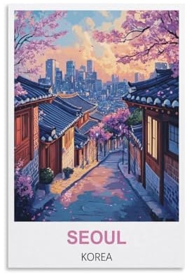 NHGEQAA Seoul Korea Vintage Reiseposter 20 x 30 cm Leinwand Kunstdruck Bild