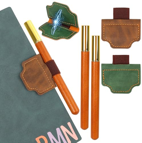 2 Stück Personalisiertes Magnetisches Leder Stifthalter Lesezeichen, Lesezeichen mit Stifthalter, Magnetisch Buchhalter Clip mit 2x Stift Retro Stil für Buchliebhaber Schüler Lehrer Leser, Braun Grün