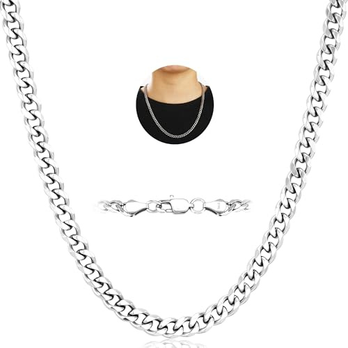 Aretas 3/4/5/6mm Edelstahl Silber Halskette Panzerkette Herren Kette Kubanische Silberkette Schmuck Geschenk Cuban Chain Necklace für Männer Jungen ihn 40/45/50/55cm