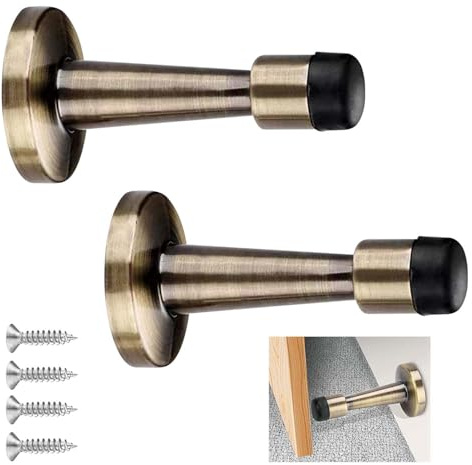 2 Pack Door Stoppers for Skirtings with Rubber Anti-Collision Zinc Alloy | Door Stopper Wall Mounted Door Stop with Screws for Skirting Board Bedroom Bathroom Office Hotel Indoor Use Noise Reduction