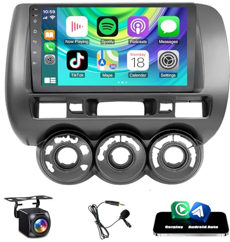 Slakerbe Android 15 Car Stereo for Honda Jazz GD 2002-2008, 4G+64G 9 Double Din Car Radio Upgrade Head Unit with Wireless Carplay Android Auto GPS WiFi SWC FM USB Mic Backup Camera