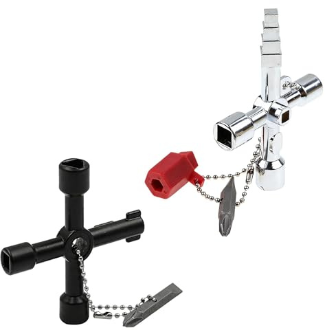 CeoxThao 2 Piezas Llaves Multifuncionales 4 Maneras, Llave de Pasaje para Contadores de Agua, Gas y Electricidad, para Gabinetes y Puertas Corredizas, Diseño Compacto y Portátil