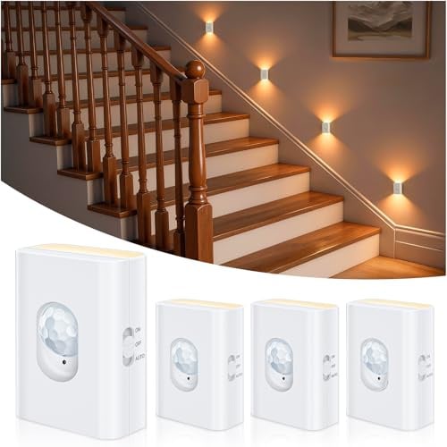 WILLED LED Nachtlicht mit Bewegungsmelder Akku, Wiederaufladbar Treppenbeleuchtung mit Bewegungsmelder, 2700K Warmweiß Nachtlicht Kinder für Flur, Treppe, Küche, Schrank, Bad(4 Stück)