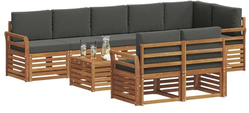 vidaXL Sofagarnituren 9 pcs Natur und Anthrazit Massivholz Akazie, Moderne Garten-Sofa-Garnitur, Robustes Outdoor-Sofa, braunes Akazienholz, stylische Sitzgruppe für deinen Garten