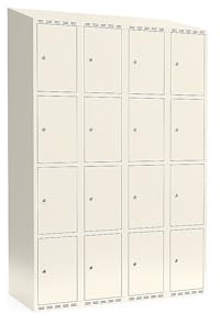 kaiserkraft | 4er-Schließfachschrank Fydor | 4 Abteile | Weiß | B 1200 mm | schräge Dachform | Zylinderschloss
