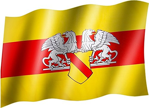 Sportfanshop24 Flagge/Fahne Baden mit Wappen Staatsflagge/Landesflagge/Hissflagge mit Ösen 150x90 cm, sehr Gute Qualität