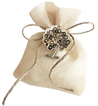 IRPot - 24 Sacchetti Beige 768X835 + 24 Decorazioni Legno + Rotolo Juta + BIGLIETTINI (Albero della Vita L1663)