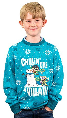 Official Robin & Riddler ‘Chillin Like A Villain’ Kids Christmas Jumper for Boys & Girls – Ugly Novelty Gifts Xmas Jumper – DC Comics Unisex Kids Knitted Sweater Design - Officially Licensed