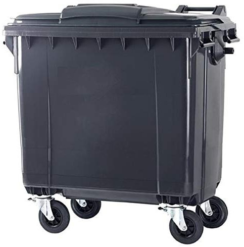 SSI Contenedor de Basura 1100L con Tapa Plana - Ruedas con Freno, Desagüe Inferior, Cumple Normativa EN-840, Ideal para Grandes Volúmenes de Residuos y Reciclaje en Exteriores (Antracita, 1100 litros)