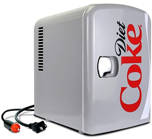 Coca Cola Diet Coke Mini Fridge For Bedrooms 4L Small 6 Can Portable Cooler Warmer Refrigerator 12V For Skincare Office Food Drinks Kids Home Car & Travel Classic Grey