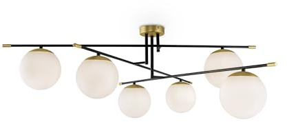 MAYTONI NOSTALGIA Deckenleuchte – 6-flammige Deckenlampe mit Lampenschirmen aus Milchglas - E14 (40 W) - moderne Leuchte für Esszimmer, Schlafzimmer, Wohnzimmer - Gold, Schwarz