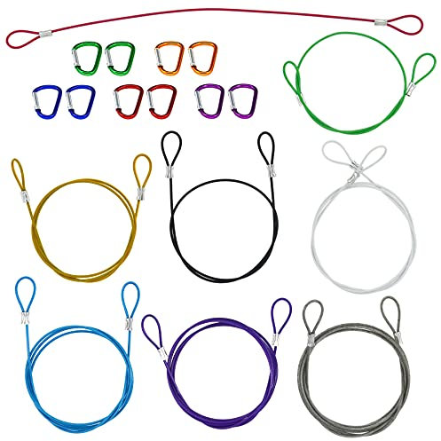 8 Piezas Cuerdas de Seguridad de Acero Inoxidable, Cables de Bloqueo,Candado de Cable, con 10 Mosquetón de Bloqueo