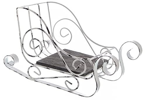 Dragimex dekorativer ausgefallener Deko-Schlitten Santaschlitten Nikolausschlitten Metall und Holz antik weiß (mittel ca. 28 x 13 x 15 cm hoch)