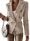 Onsoyours Costume a Carreaux pour Femmes Blazer a Manches Longues avec Col Rabattu Veste Mince a Double Boutonnage Vêtements d'extérieur Décontractés Pied de Poule L