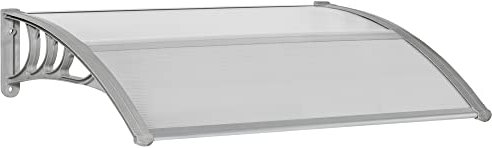 Outsunny Pensilina Tettoia da Esterno 100x75cm in Policarbonato per Balcone Porte e Finestre Resistente ai Raggi UV, Argento
