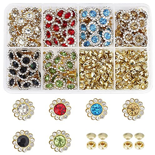 WADORN 120 Ensembles de Goujons de Rivets en Strass de 11 mm, 6 Couleurs Soleil Fleur Cristal Rivets Cuir Diamant Clous pour Cuir Artisanat Bricolage Faire des Réparations Décoration