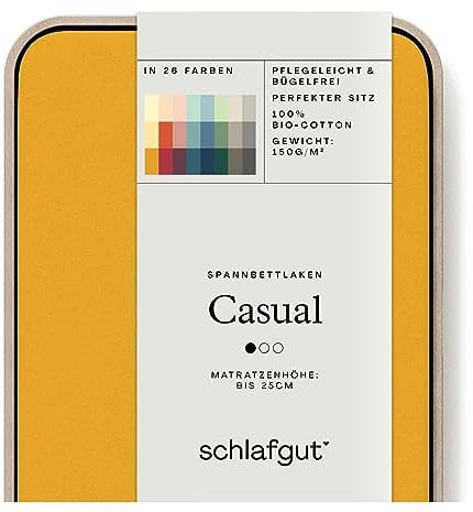 Schlafgut Casual Spannbettlaken 120x200cm bis 130x200cm - 100% Biobaumwolle, Oeko-TEX Zertifiziert, Yellow Deep, Matratzenhöhe bis 25cm