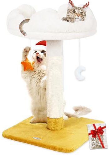 Happi N Pets 71CM Large Cloud Cat Scratching Post with Bed, Small Cat Tree Tower, Heavy Duty Kitty Scratcher with Soft Perch, Removable Cushion, Hanging Toys