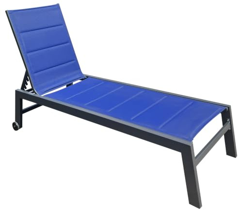 Happy Garden - Sonnenliege Barbados aus dunkelblauem Textilene und anthrazitfarbenem Aluminium, Outdoor-Liegestuhl mit Mehreren Positionen.