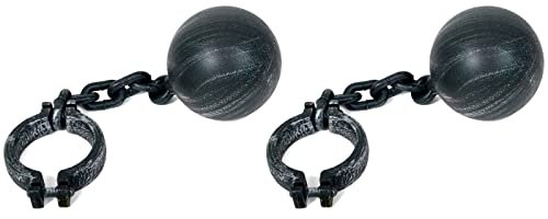 AC – Pack de 2 grilletes con Bola de Prisionero - Fabricado en plástico - Complemento de Halloween - 56 cm de Longitud - Color Gris
