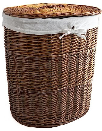 Arthur Cameron Deluxe Oval Wicker Laundry Basket Wash Bin with Lid (Medium, Distilled Brown)
