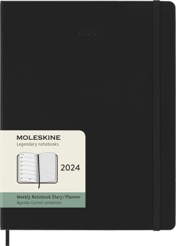 Moleskine Weekly Agenda with Space for Notes 12 Months 2024, Agenda 2024, Size XL 19x25, Hard Cover and Elastic Closure, Colour Black