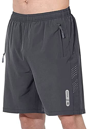 JustSun Kurze Hosen Herren Shorts Sommer Kurz Sporthose Jogginghose Herren Sport Shorts Trainingshose Laufshorts mit Reissverschluss Dunkelgrau L