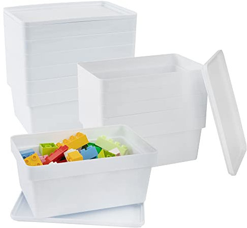 12 x Ordnungsbox mit Deckel - stapelbar - weiß - DINA5 Format - 12 cm hoch - 17x25x12 cm - 3,6 Liter - Ordnungskorb Schubladenorganizer Organizerbox Ordnungssystem Kunststoff Aufbewahrung Schrank Bad
