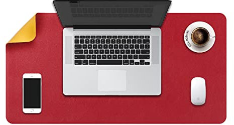 Mausepad XL, Große Mausmat, DOBAOJIA Laptop-Schreibtischmatte, Schreibtischunterlage, Büro Schreibtisch Pad, Schreibblock, Doppelseitige Verwendung PU Leder Wasserdicht, 70 x 35cm Rot/Gelb