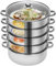 Dampfgarer Set 26cm (10 Zoll) – 5-stöckig aus Lebensmittel-Edelstahl, 3-lagiger Verbundboden, Transparenter Glasdeckel, Induktion/Gas/E-Herd geeignet – Für Fisch, Gemüse, Dim Sum