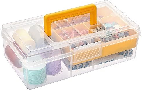 IGNPION Clear Craft Stackable Storage Box with Storage Tray Plastic 5-compartment Mulit Purpose Storage Container for Storing&Organising, Arts Crafts, Stationery, Sewing, Tackle, Nail Art, Medicines