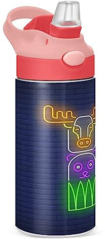 Vnurnrn Blaues Licht Süß Elk Bär Wasserflasche Edelstahl Trinkflasche Auslaufsichere Flasche mit Stroh für Jungen Mädchen