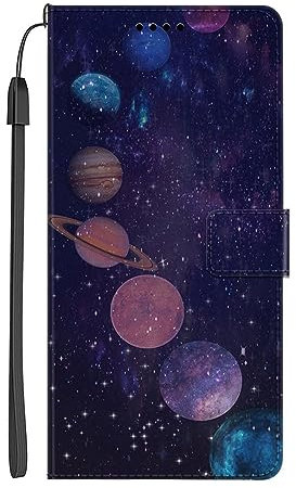 EuoDuo Kompatibel mit Samsung Galaxy A33 5G Hülle zum Klappen Handyhülle PU Leder Handytasche mit Blüte Motiv Magnet Kartenfach Tasche Flip Cover Etui Schutzhülle - Universum Planet