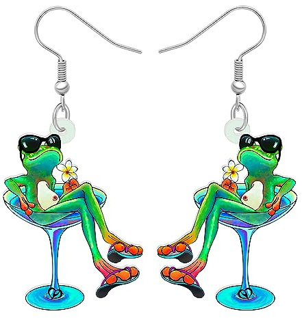 NEWEI Süß Acryl Frosch Ohrringe Hängend Tropfen Für Damen Mädchen Kinder Tier Ornamente Schmuck Deko Charme Geschenk