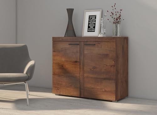 BROMARKT Samba Kommode - Kommode mit Regalen - Wohnzimmerschrank - Komodenschrank - Komode für Schlafzimmer und Wohnzimmer - Wohnzimmer Möbel - 97x82 cm - Lefkas Eiche