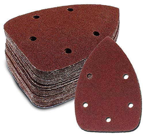 Cjueiom 50 Pcs 60 Grit Mouse Sander Sandpaper, 5 Hole Hook and Loop Sander Pads for 140mm Sanding Machine