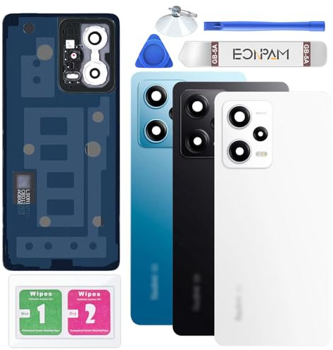 Eonpam Tapa Trasera Vidrio Original para Xiaomi Redmi Note 12 Pro 5G Parte Trasera Reemplazo de Cristal Trasero con Lente de Cámara + Kit de Reparación (Blanco)