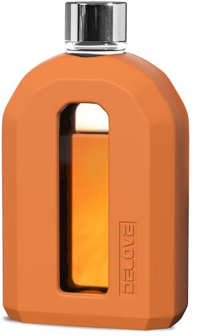 Delove Modern Glass Hip Flask with Silicone Sleeve - Portable Travel Alcohol Flask for Men - Wedding Gift - 7.5oz/220ml, Brown