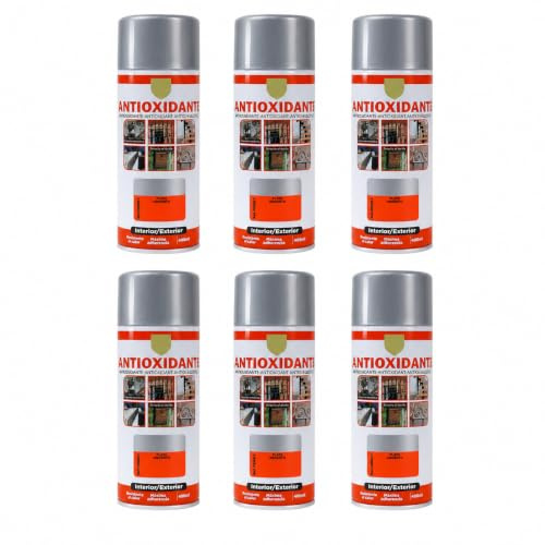 various Pintura Spray Antioxidante Plata Argento para Metal, 6 X 400 ml | Spray antioxidante para hierro y aluminio, acabado brillante y aplicación directa sobre óxido