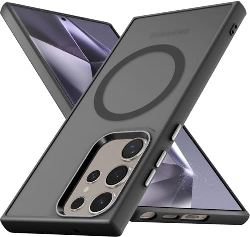 DNTMZIN Magnetic for Samsung Galaxy S22 Ultra Case with Wireless Chager Translucent Matte Anti-Fingerprint, Compatible with Magnetic, Slim Fit Shockproof Protective Phone Case,Black,014-S22U-01