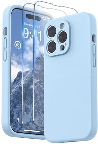 SURPHY Compatible with iPhone 14 Pro Max Case with Screen Protector, Liquid Silicone Protection for Each Lens Shockproof Thickened Rubber for iPhone 14 Pro Max 6.7 inch 2022, Light Blue
