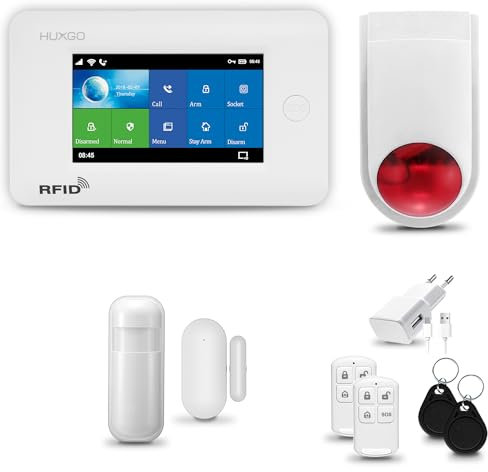 HUXGO® HXA006 Alarmanlage Haus WiFi + GSM mit Sirene | Alarm System mit Bewegungssensor, Fensteralarm/Türalarm | Wohnmobil Alarmanlage Fernbedienung | Smart Home Security TUYA