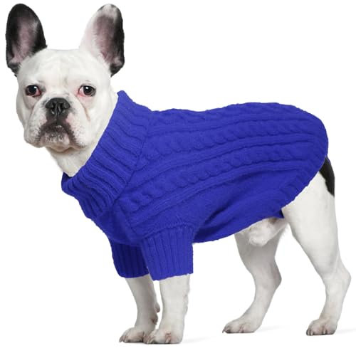 LiebeDD Hundepullover Mittelgroße Hunde - Winter Warm Hundepulli mit Beinen Solide Klassisch Hunde Strick Pullover für Dackel Französische Bulldogge und Katzen, Dog Sweater (Saphir Blau M)