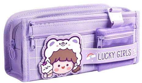 KCatsy Federmäppchen Mädchen Bär Eiscreme Hase Lila Bunny Regenbogen Mäppchen Aesthetic Mädchen Groß Etui Stifte Federtasche Federpenal Federmappe Schüttelpenal Teenager Schlamppermäppchen Geschenke