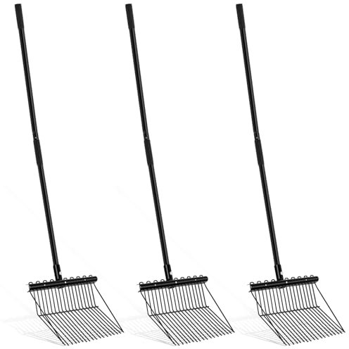 Lasnten 3 Sets Metal Manure Fork with Long Metal Handle Pitch Fork Manure Rake Black Heavy Duty Muck Rake for Gardening Horse Stall Stable Grass Hay Cleaning Farm Work